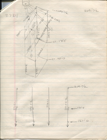 Sheffield Steel field verification sketch by James MacLaren, RSS hanger framing between Column Lines 1 and 2, Line A to Line B.